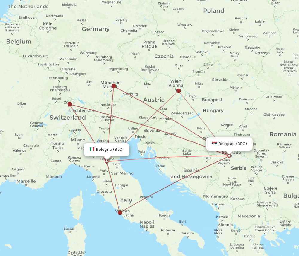 BEG-BLQ flight routes