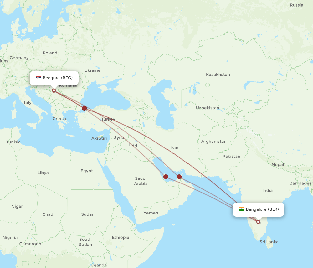 BEG-BLR flight routes