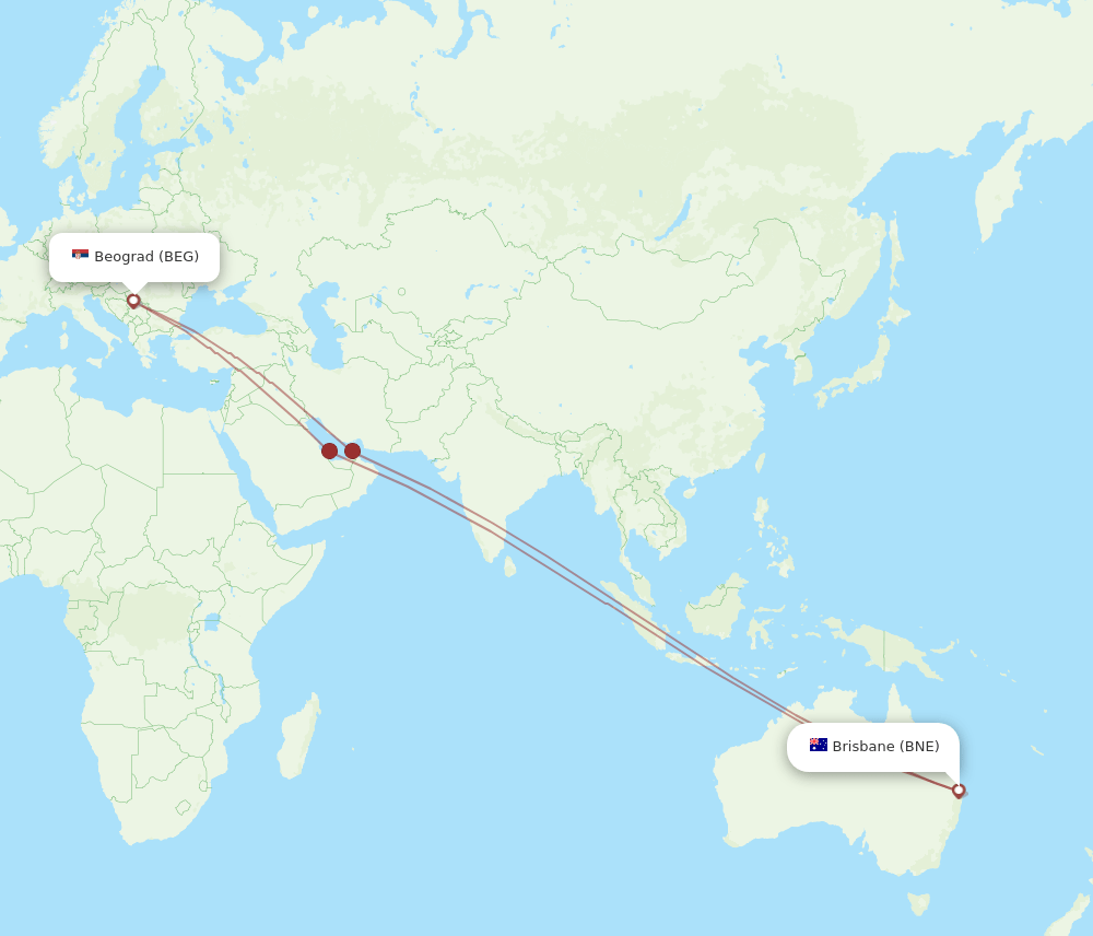 BEG-BNE flight routes