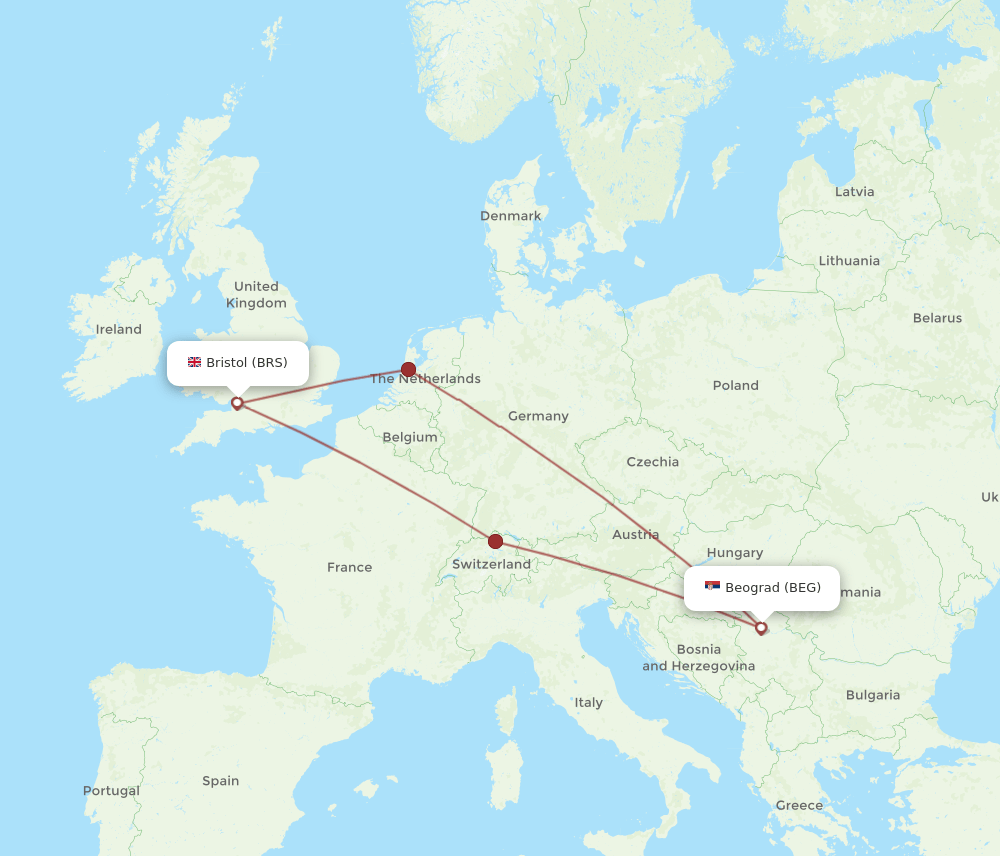 BEG-BRS flight routes
