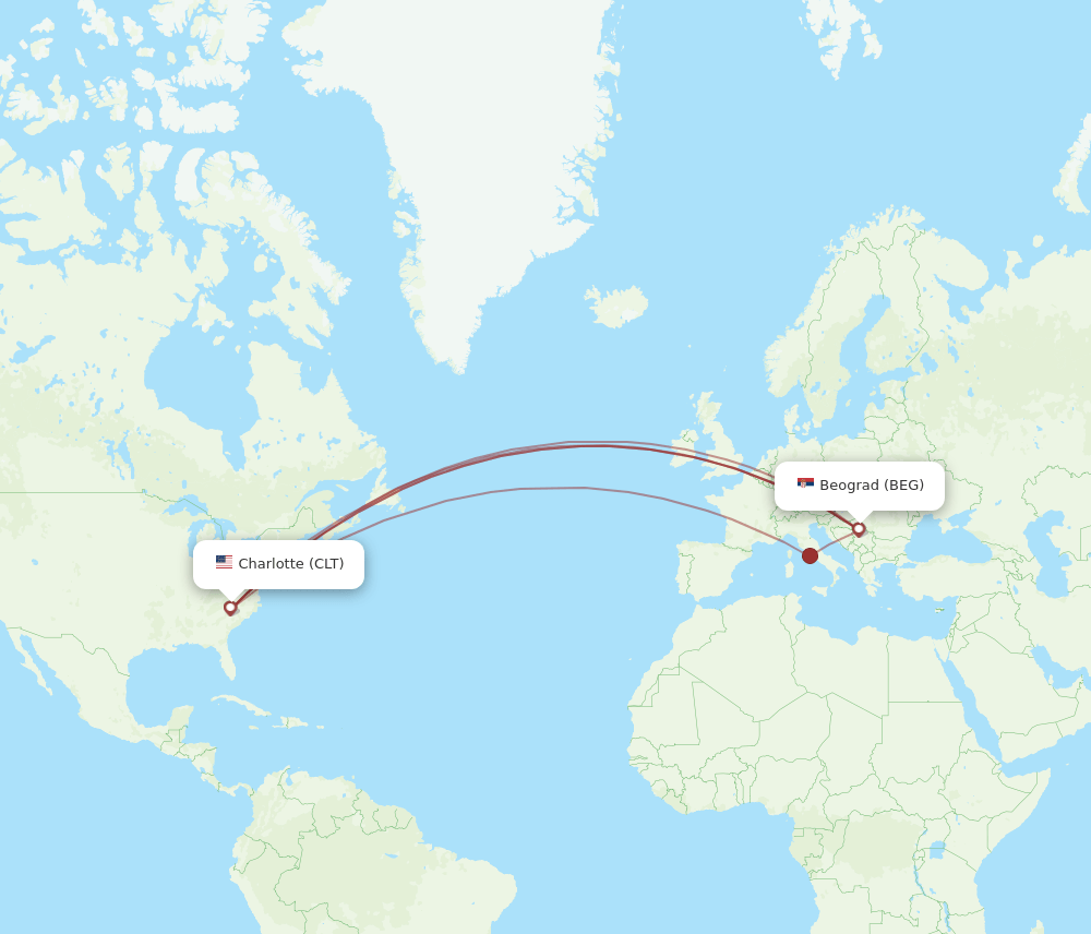 BEG-CLT flight routes