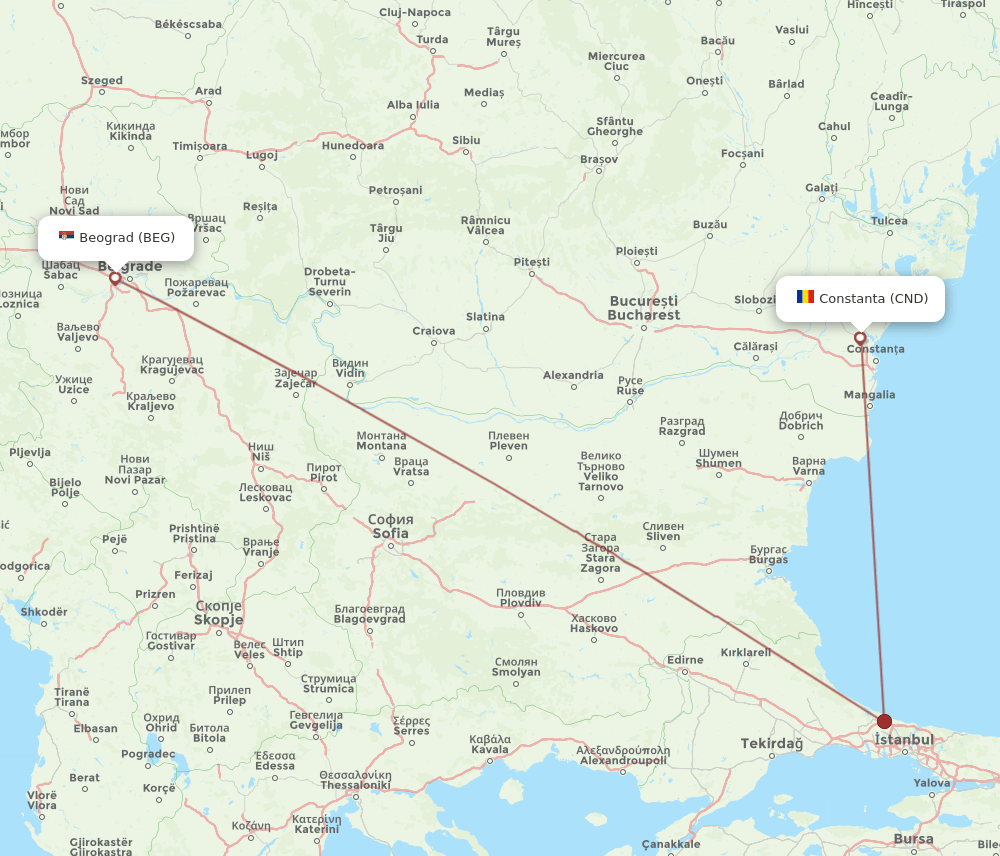 BEG to CND flights and routes map
