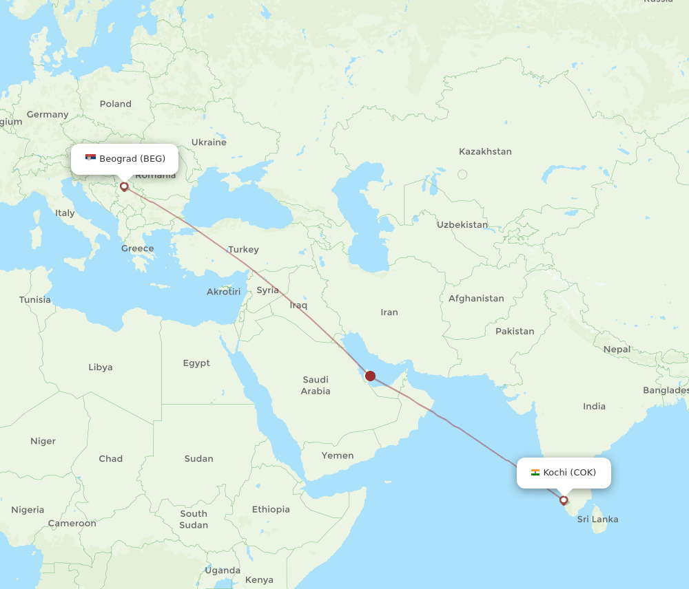 BEG-COK flight routes