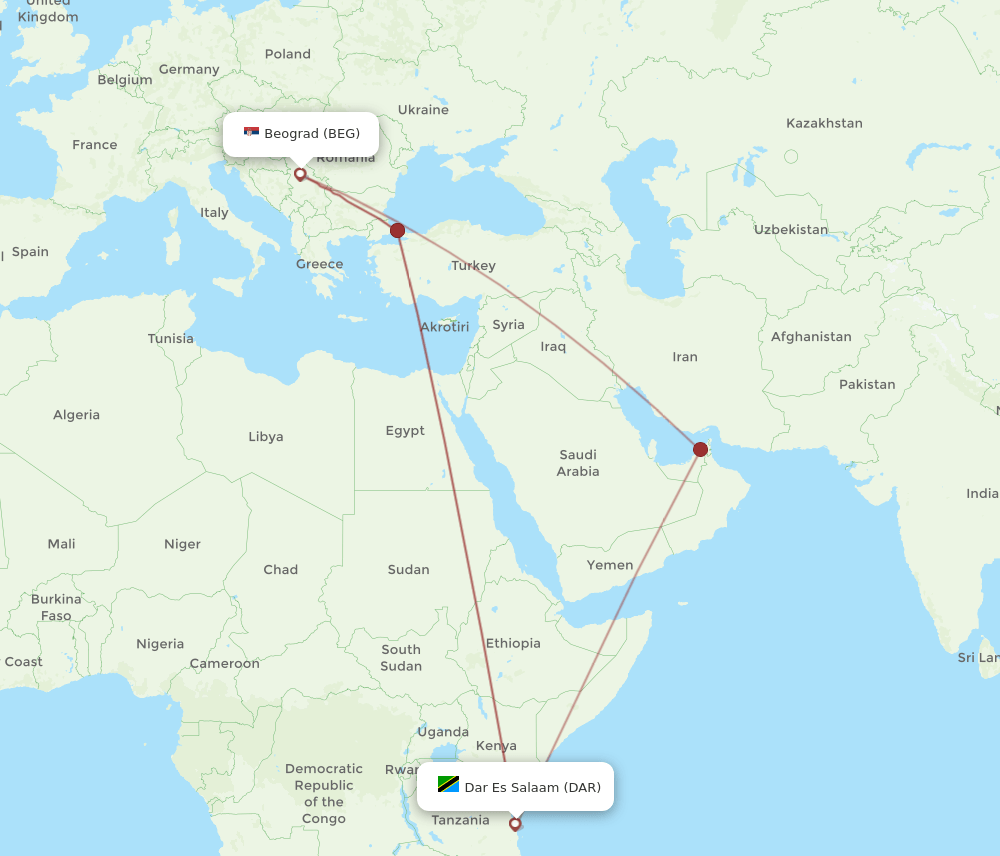 BEG-DAR flight routes