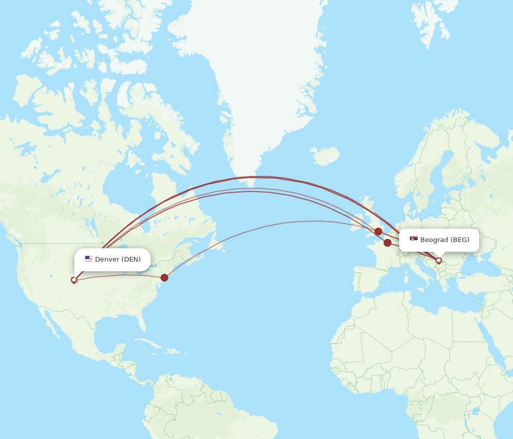 BEG-DEN flight routes