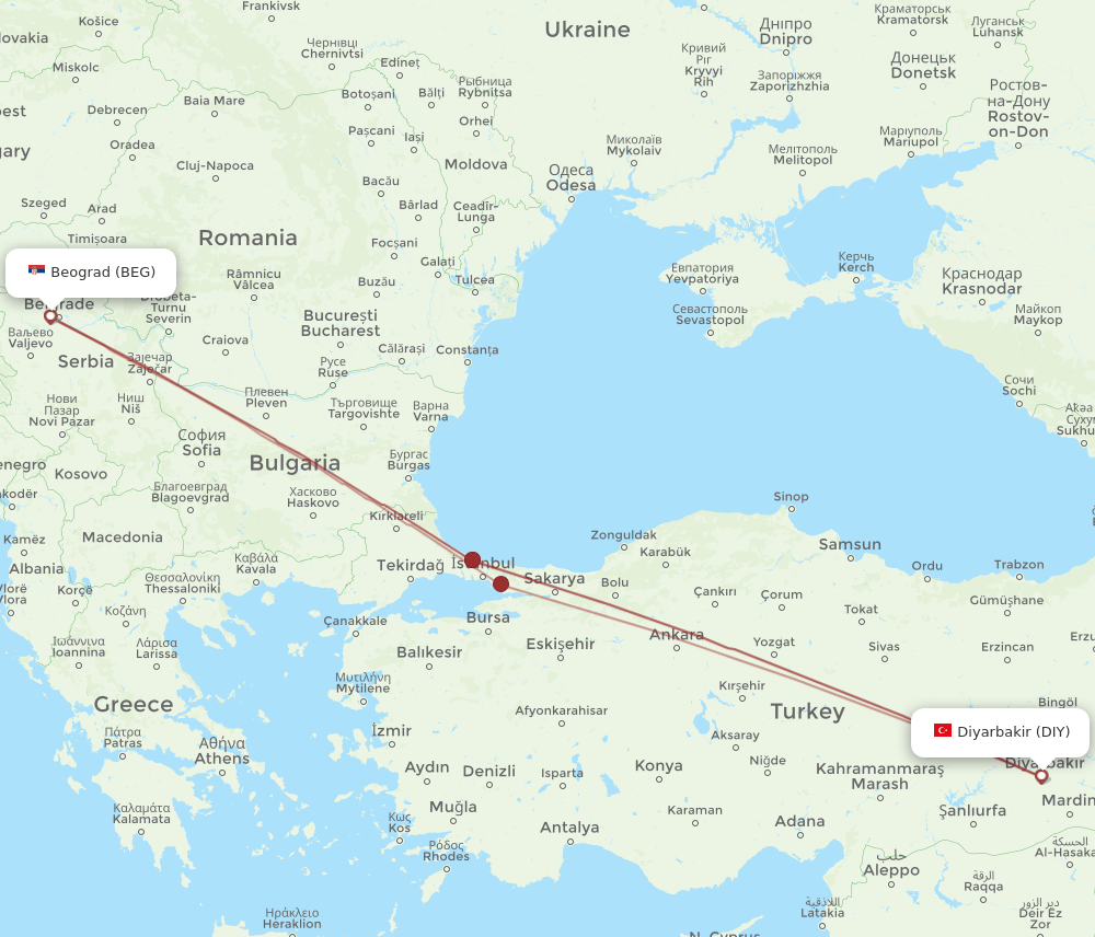 BEG-DIY flight routes