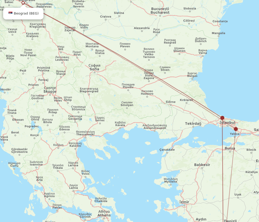 BEG-DLM flight routes