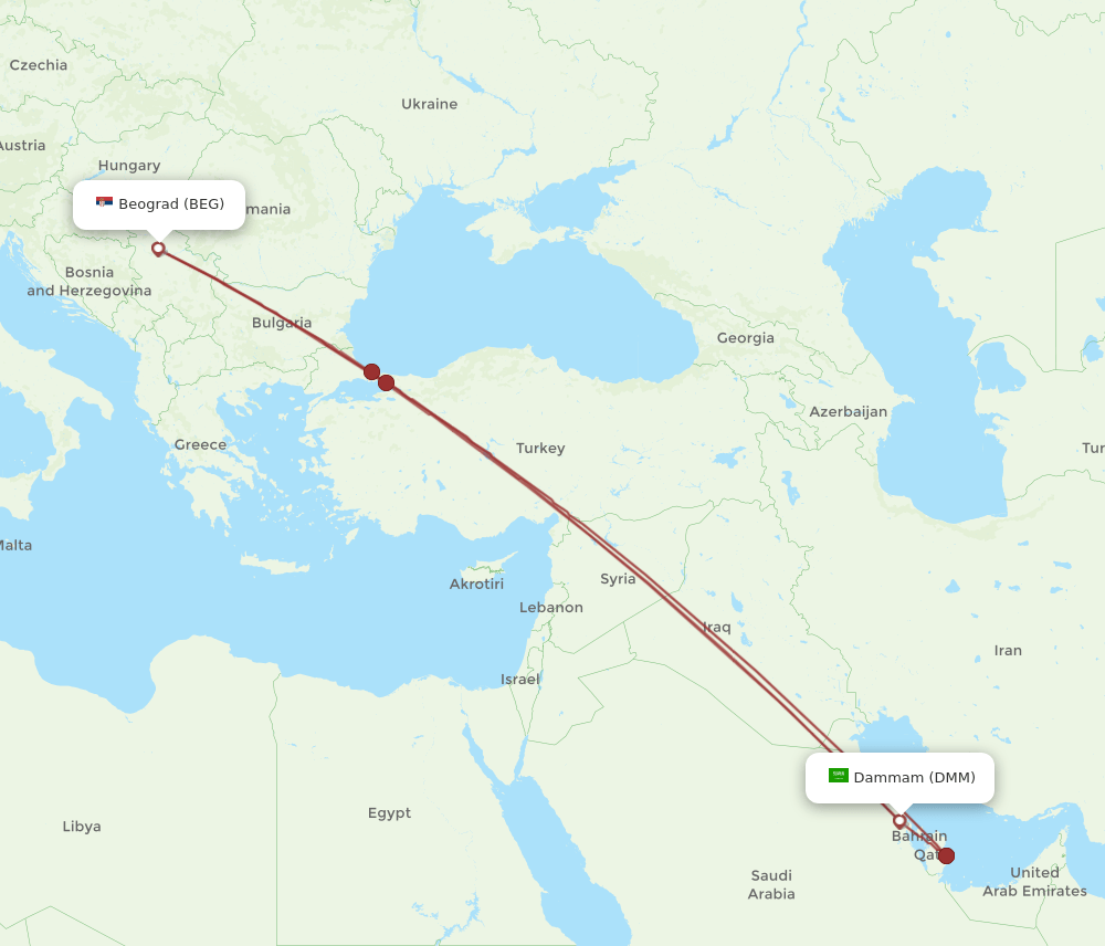 BEG-DMM flight routes