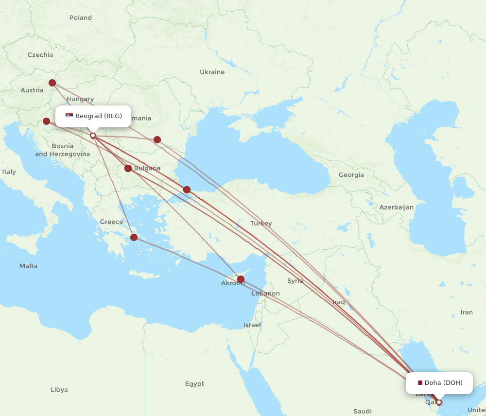 BEG-DOH flight routes
