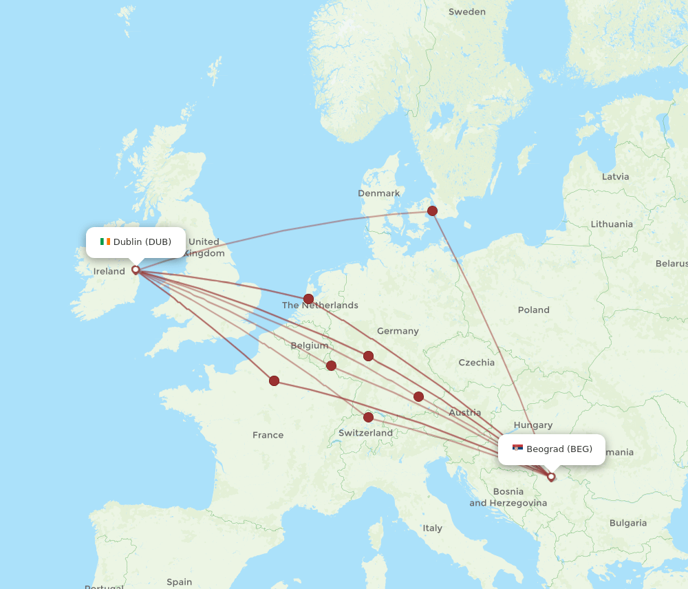 BEG-DUB flight routes