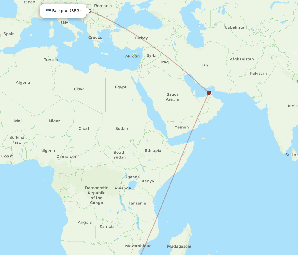BEG-DUR flight routes