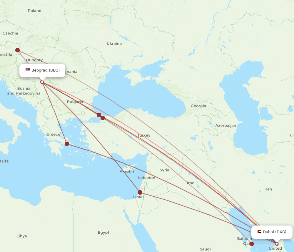 BEG-DXB flight routes
