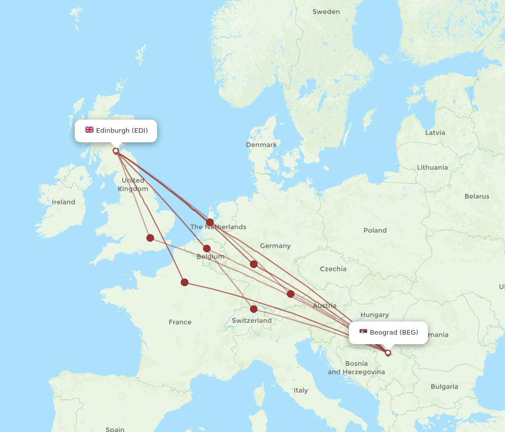 BEG-EDI flight routes