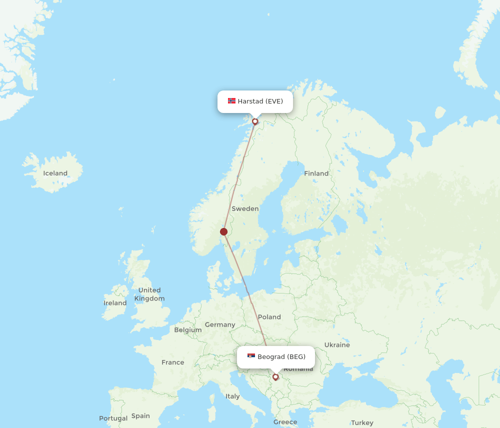 BEG to EVE flights and routes map