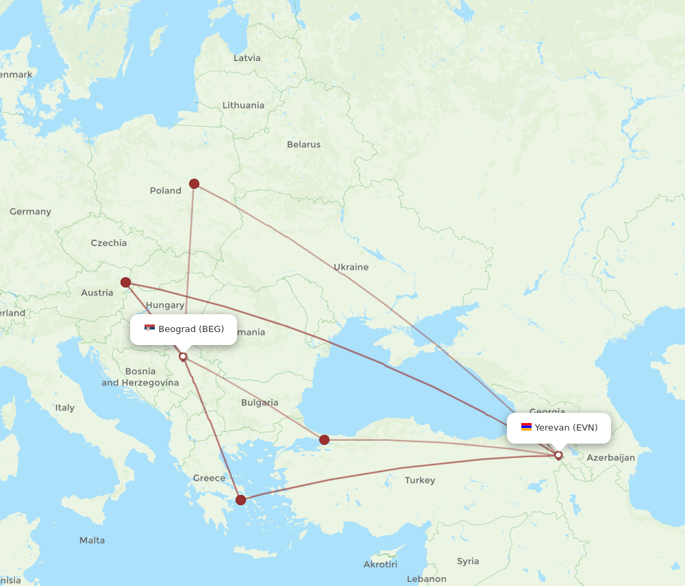 BEG-EVN flight routes