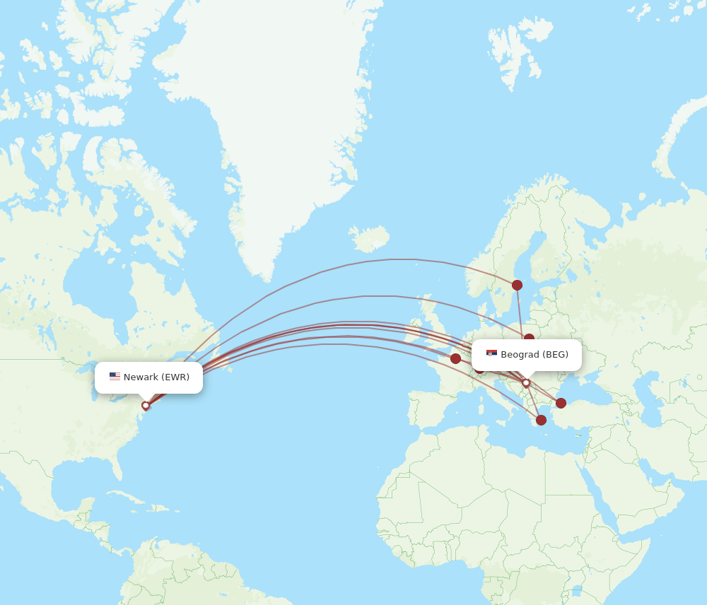 BEG-EWR flight routes