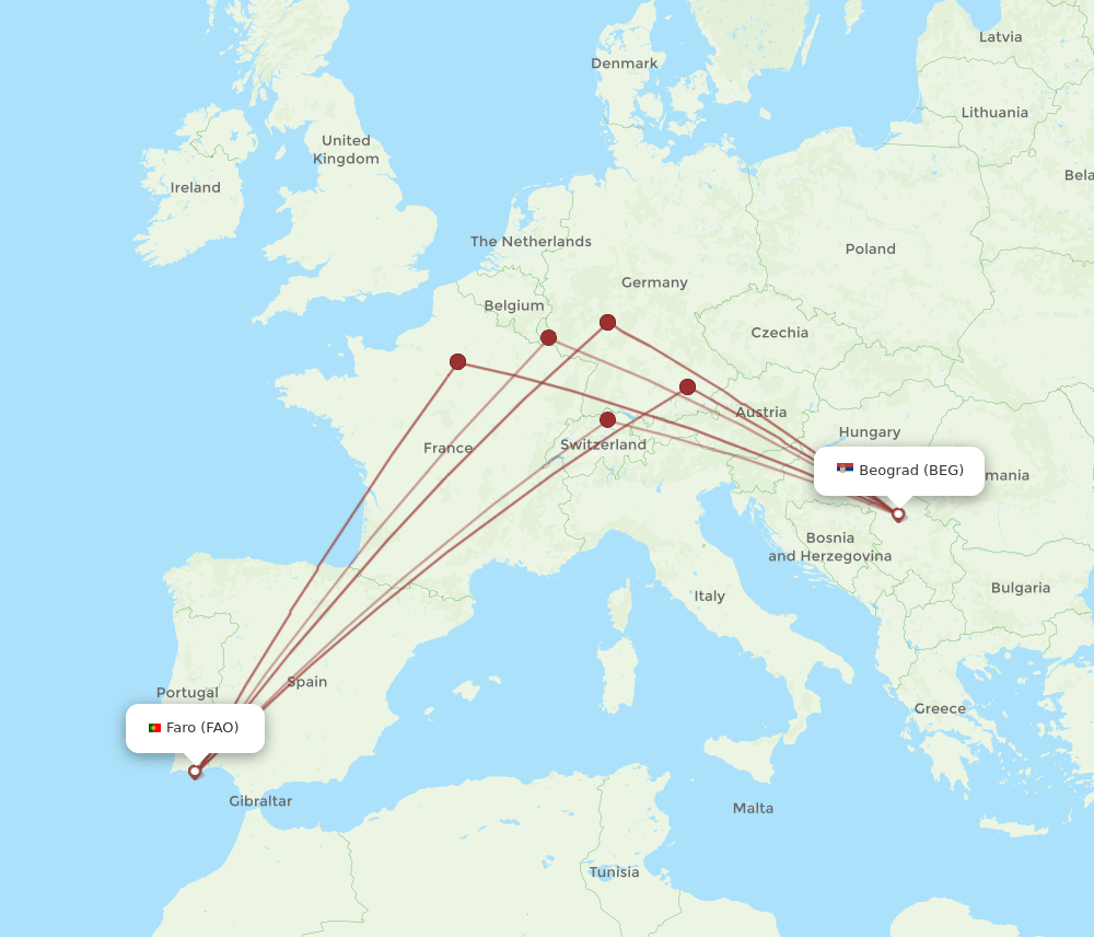 BEG-FAO flight routes