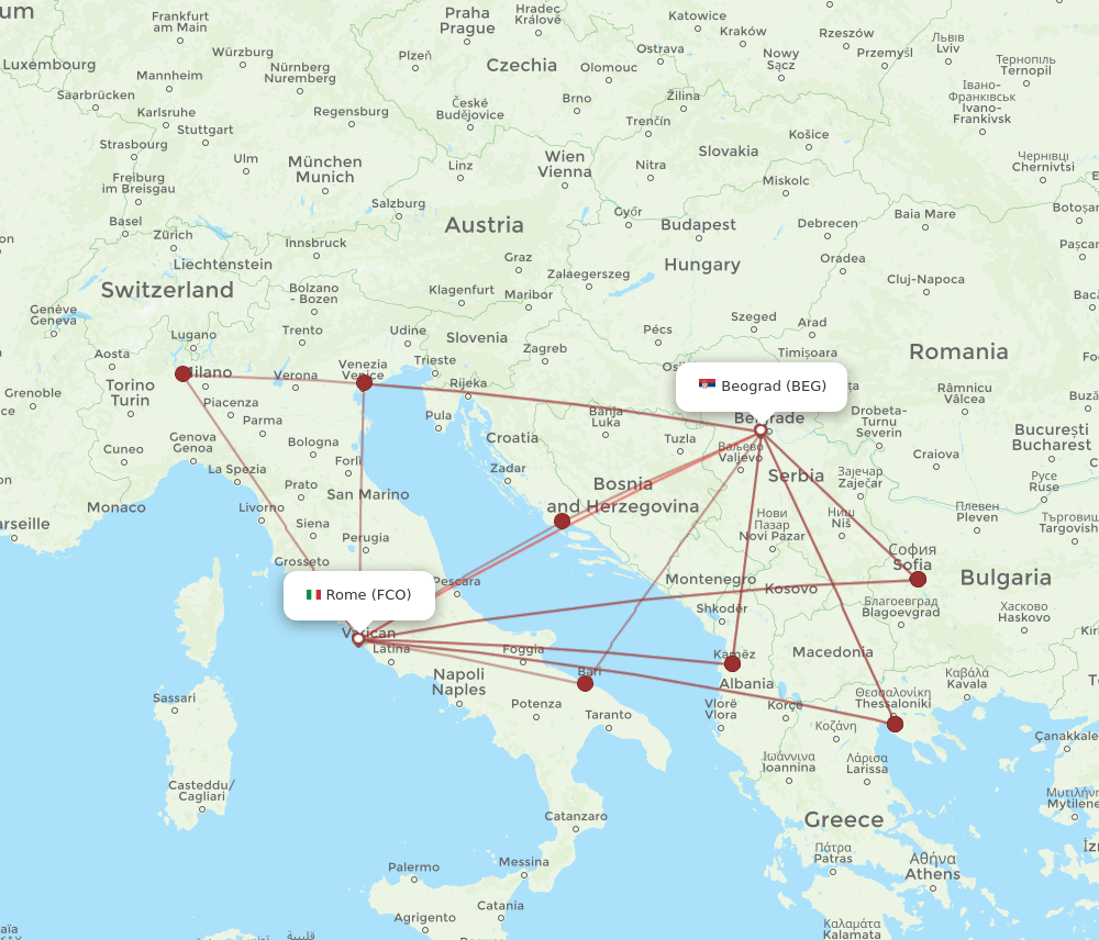BEG-FCO flight routes