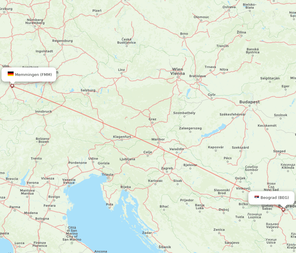 Belgrade - Memmingen route map and flight paths