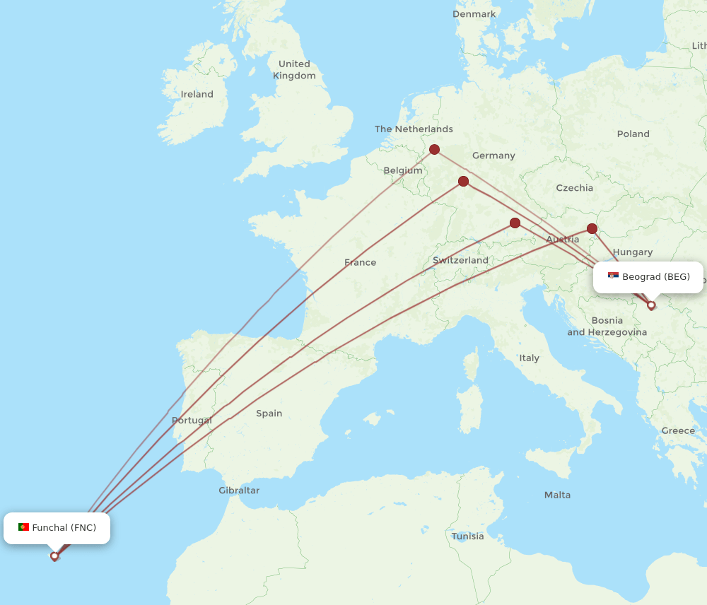 BEG-FNC flight routes