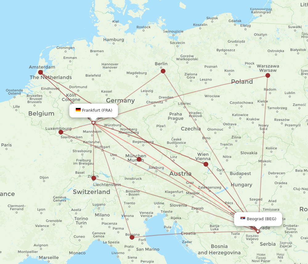 BEG to FRA flights and routes map