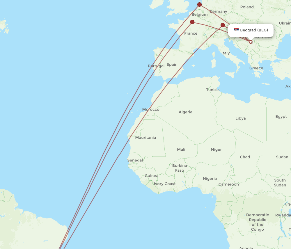 BEG-GIG flight routes