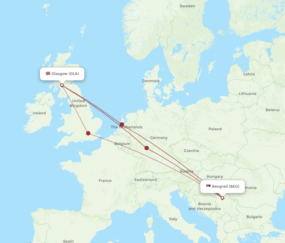 BEG-GLA flight routes