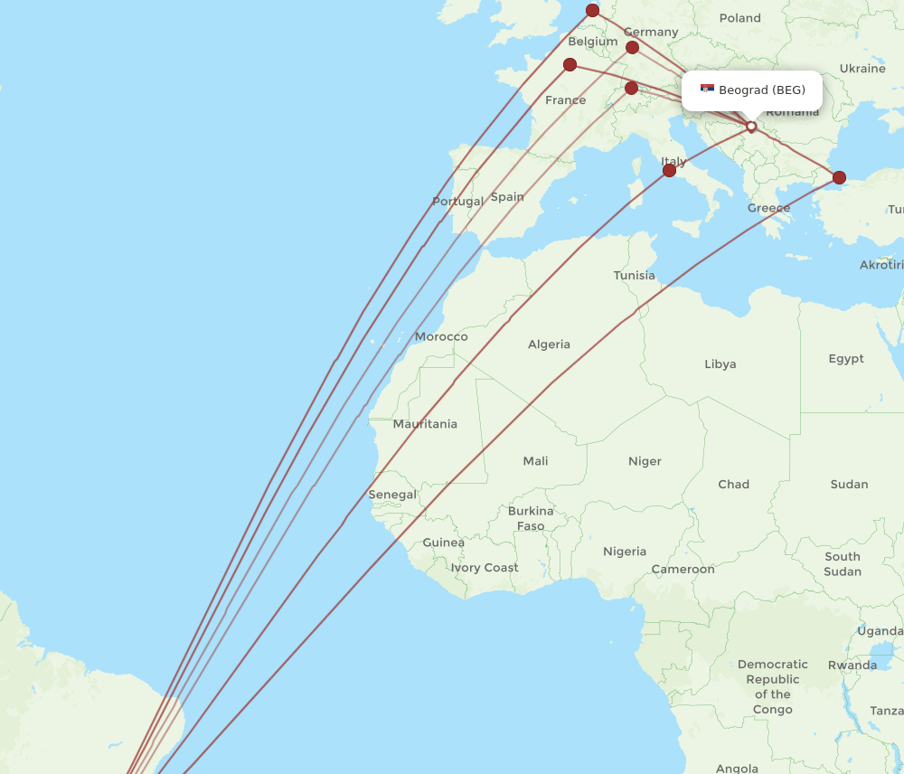 BEG-GRU flight routes