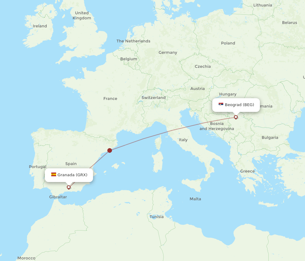 BEG-GRX flight routes