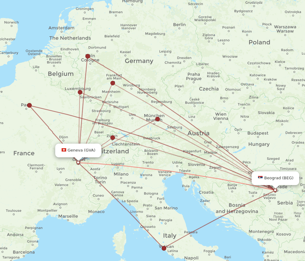 BEG-GVA flight routes