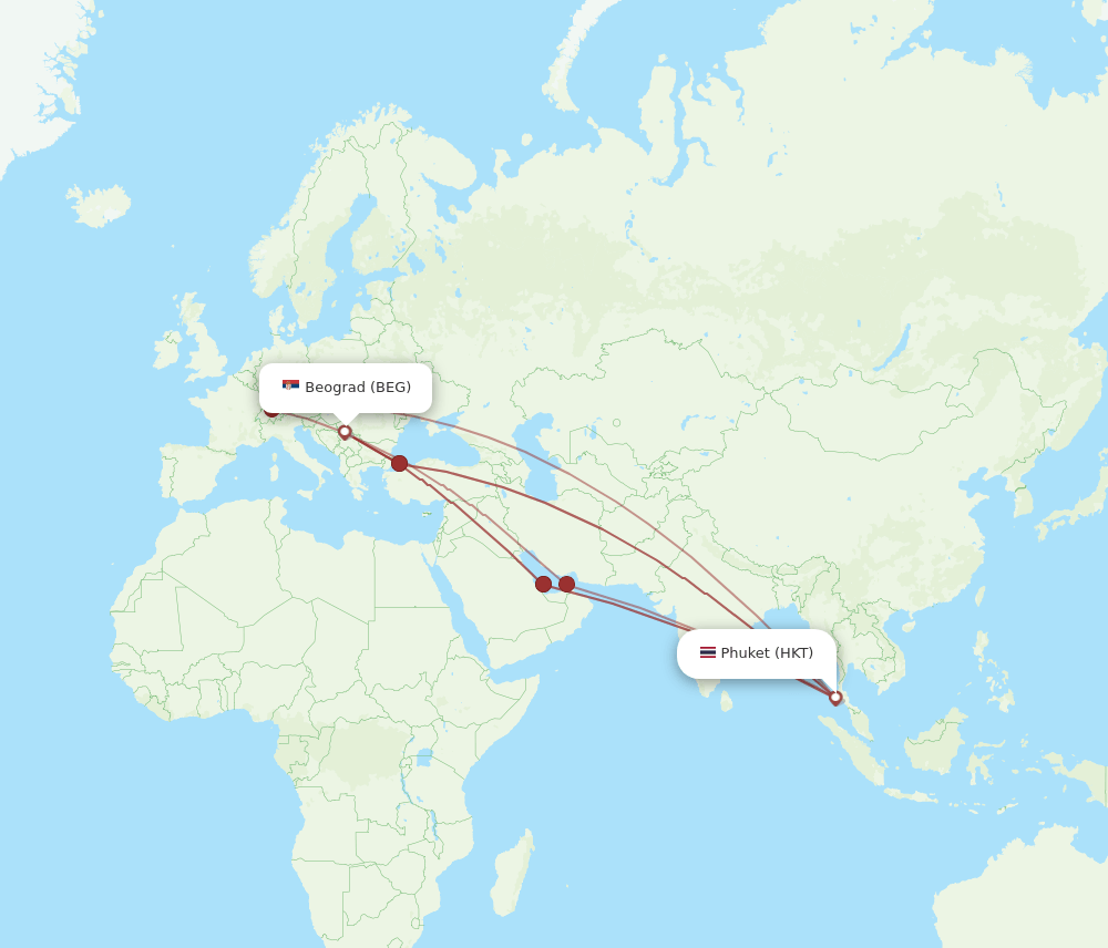 BEG-HKT flight routes