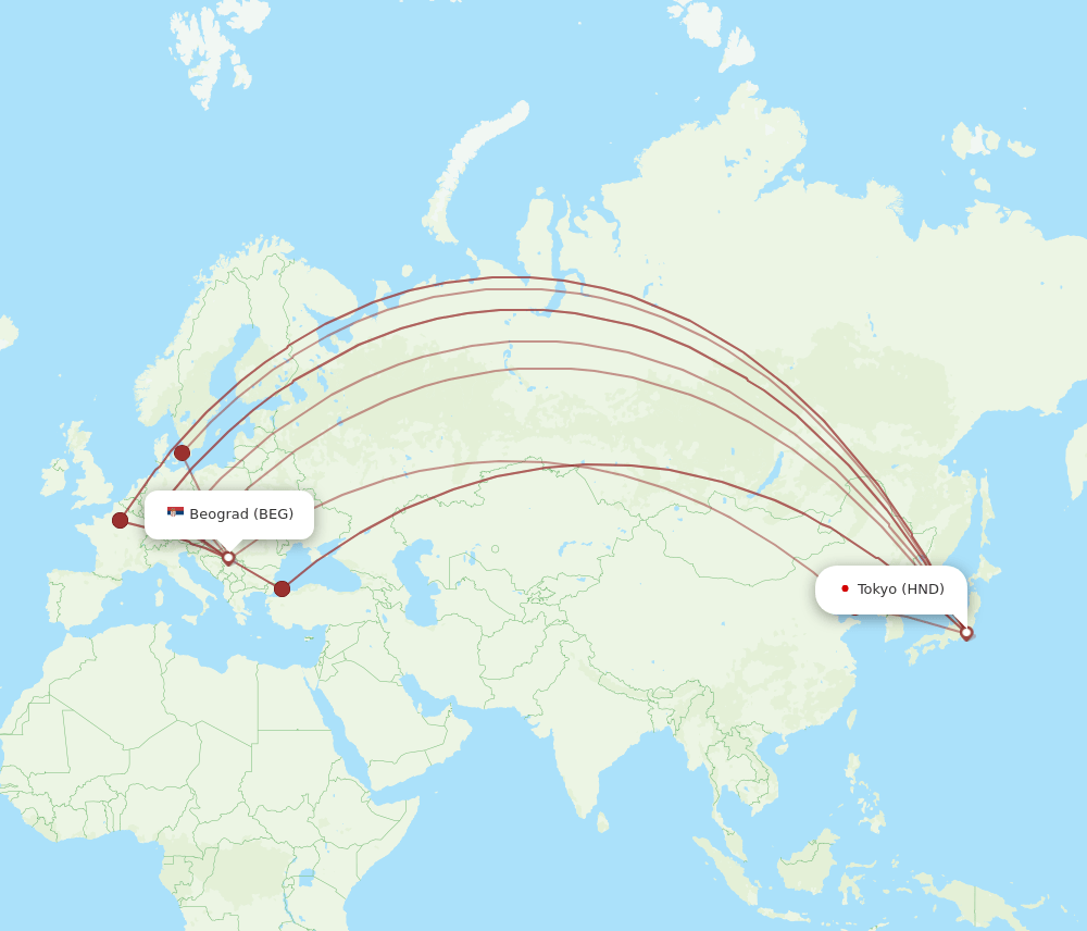 BEG-HND flight routes