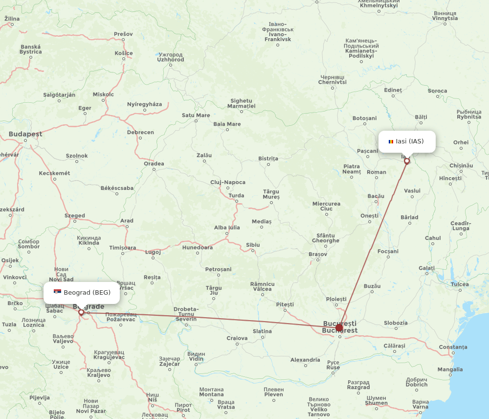 BEG to IAS flights and routes map
