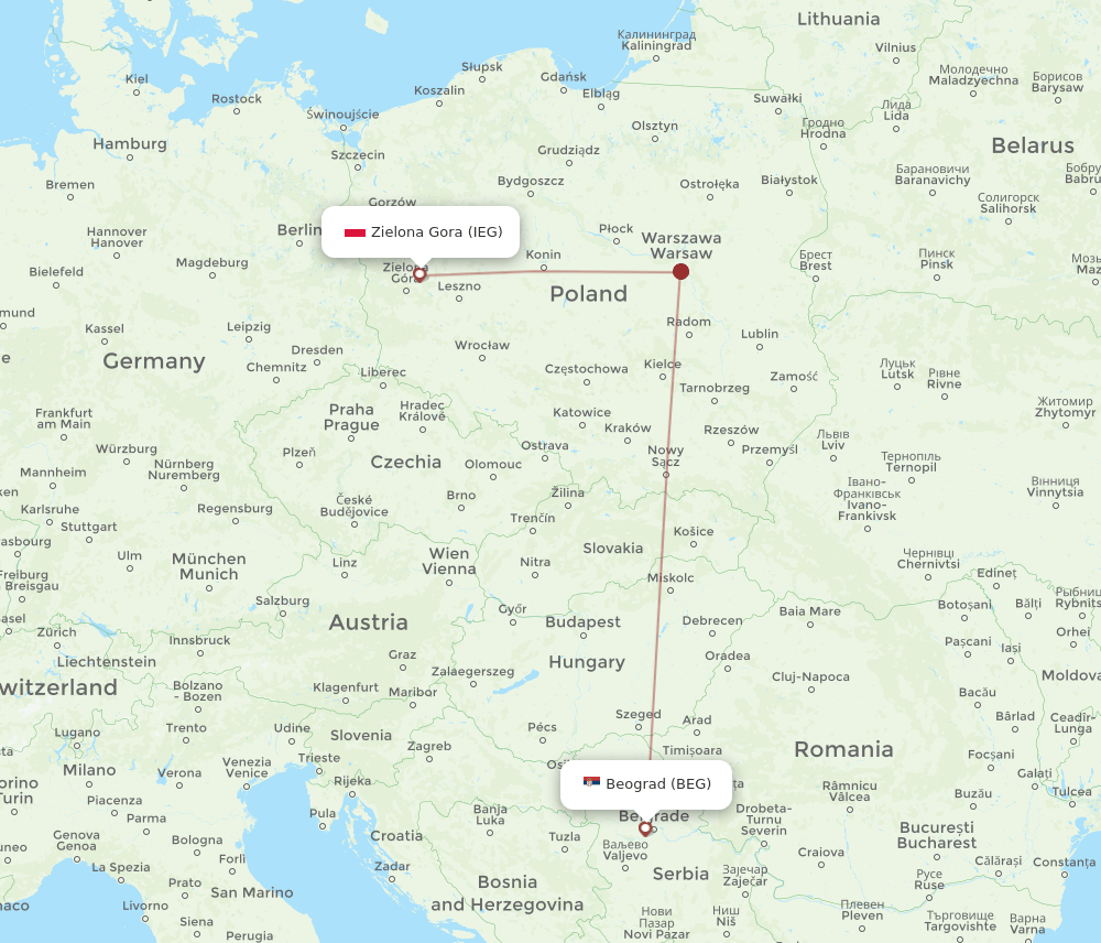 BEG to IEG flights and routes map