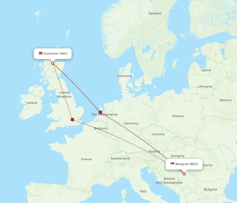 BEG-INV flight routes