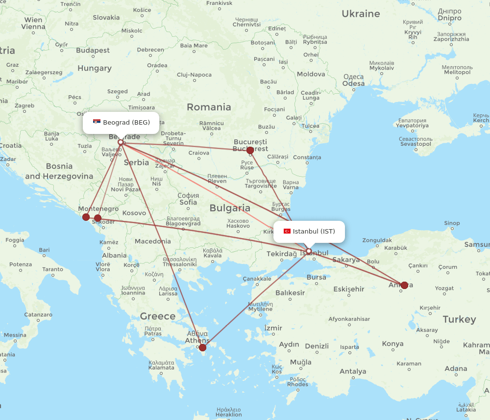 BEG-IST flight routes