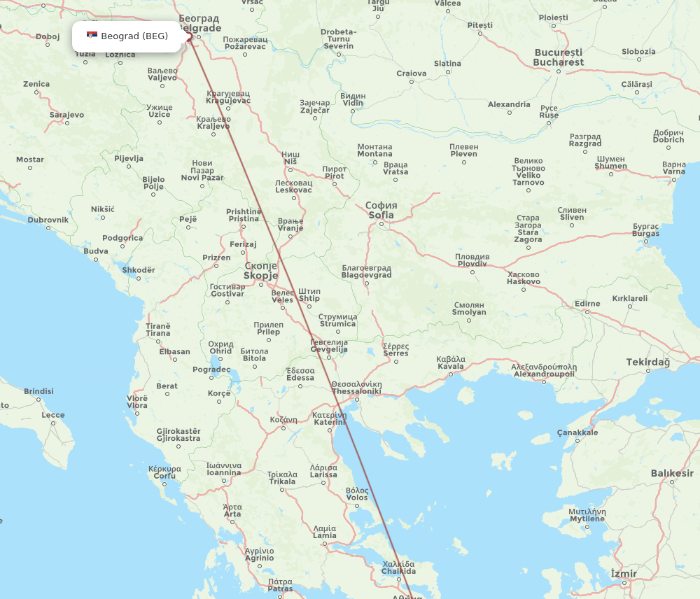 BEG-JMK flight routes