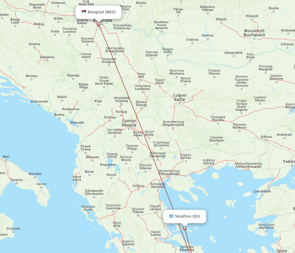 BEG to JSI flights and routes map