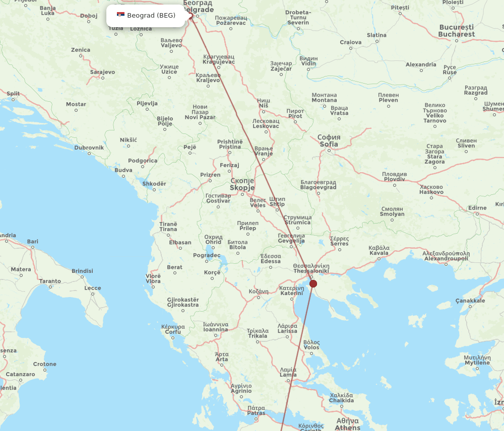 KLX to BEG flights and routes map