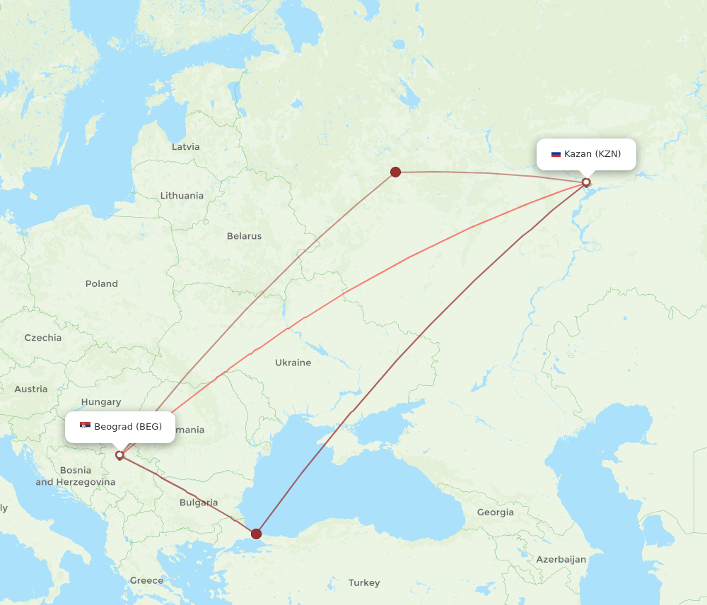 BEG-KZN flight routes