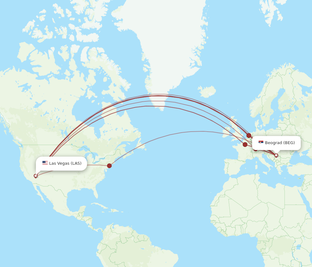 BEG-LAS flight routes