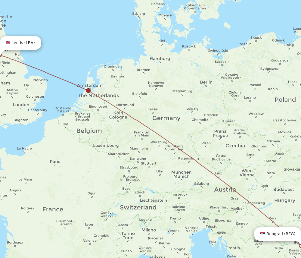 BEG-LBA flight routes