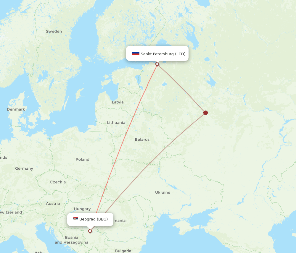 BEG-LED flight routes
