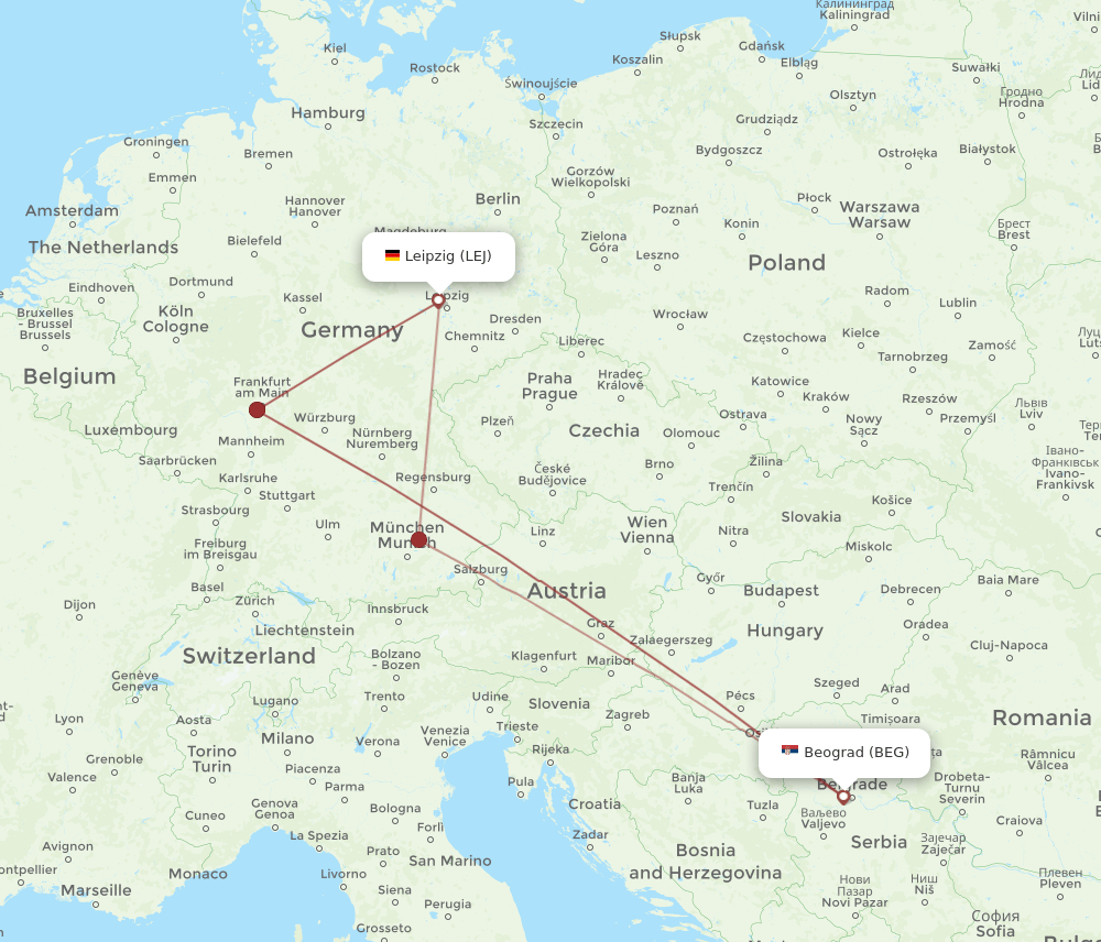 BEG-LEJ flight routes