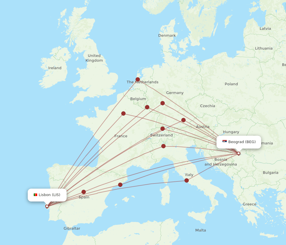 BEG-LIS flight routes