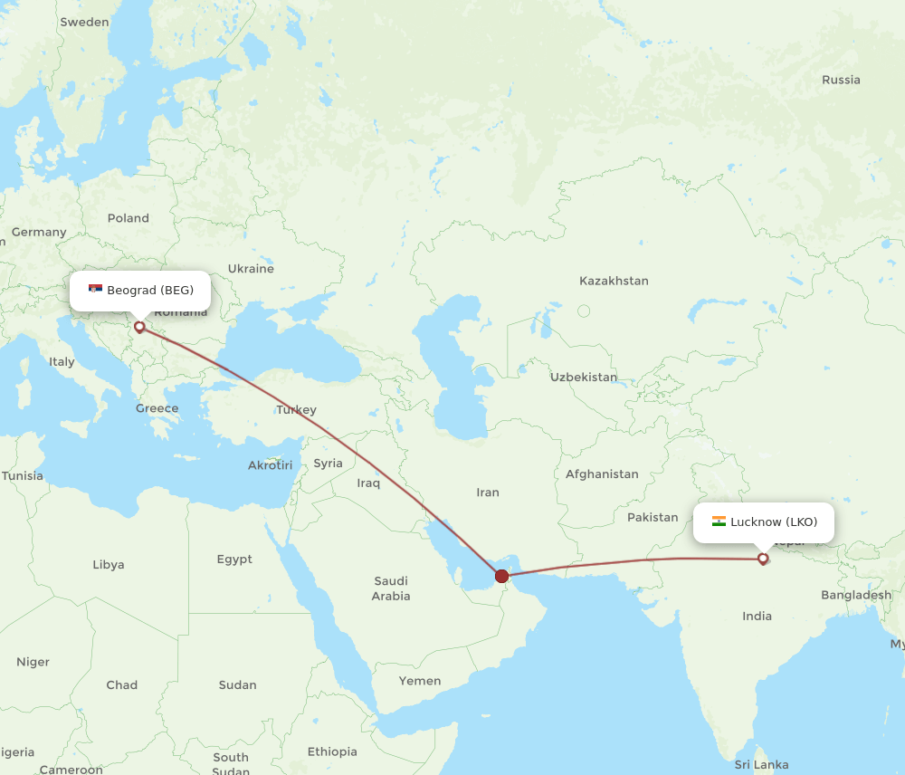 BEG-LKO flight routes
