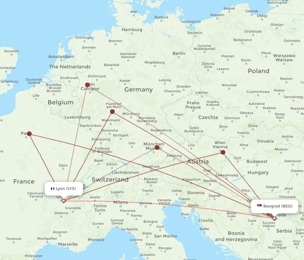 BEG-LYS flight routes