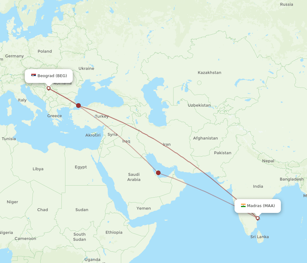 BEG-MAA flight routes