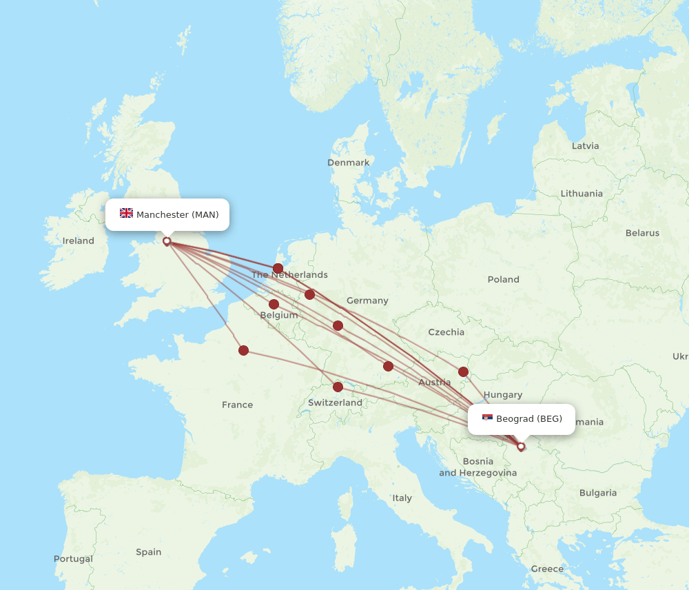 BEG-MAN flight routes