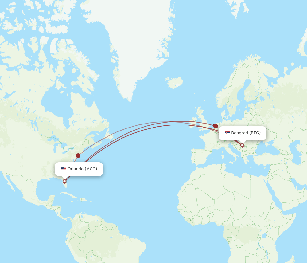 BEG-MCO flight routes